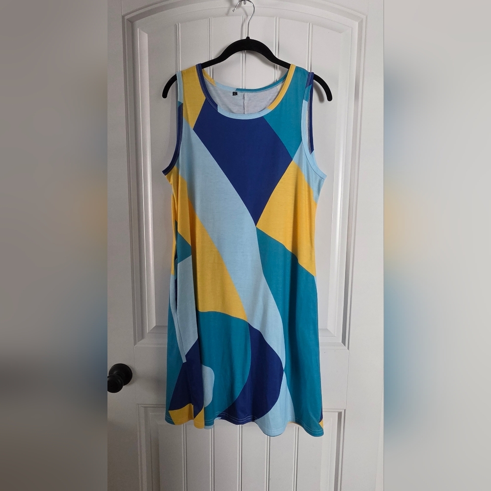 Sleeveless Colorblock Sundress- Blue & Yellow